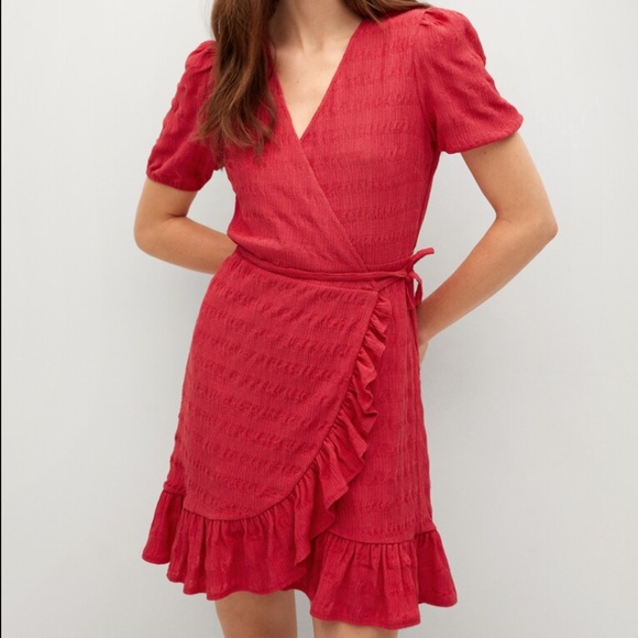 Mango Textured Ruffled Wrap Dress, EUC - Picture 1 of 3